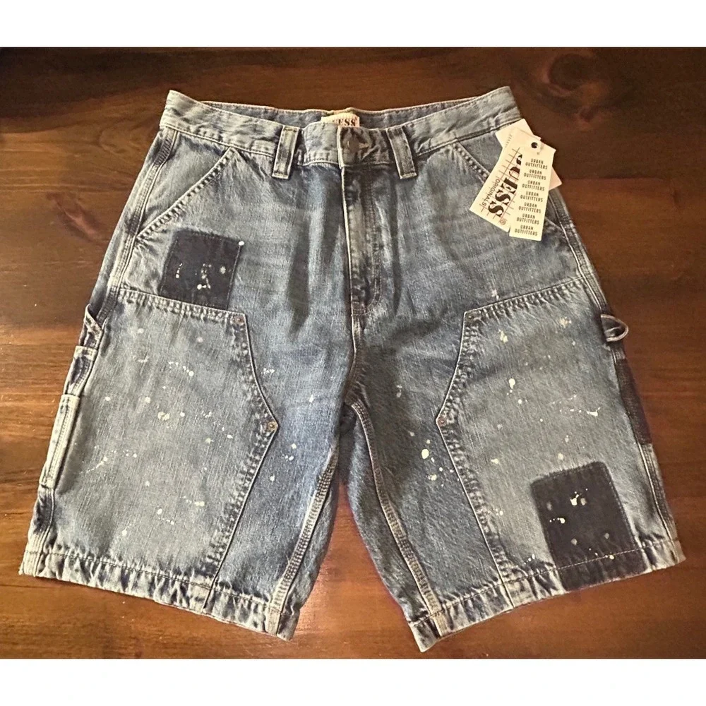 Guess Paint Splatter Carpenter Jean Shorts Cargo 32 Utility Denim Grunge 90s